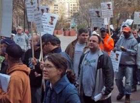 Supporters of International Longshoremen's Association Local 1291 send a message in Philadelphia