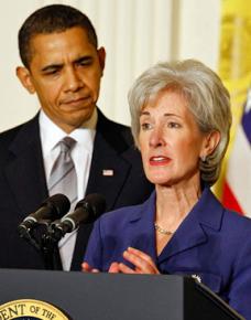 President Obama and Health and Human Services Secretary Kathleen Sebelius