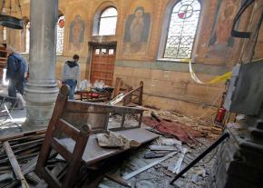 The aftermath of the explosion at a Coptic Christian cathedral in Cairo